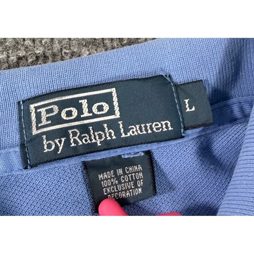 Polo Ralph Lauren Mens Blue Polo Shirt Orange Pony Cotton Classic Fit Size L